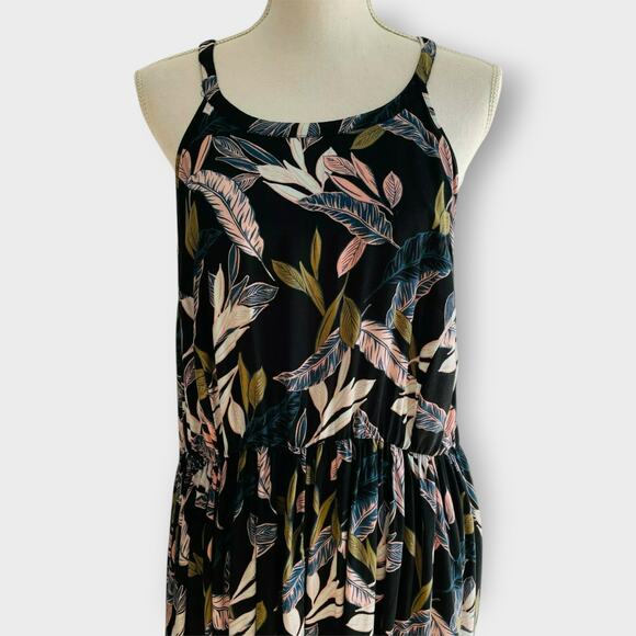 Torrid Black Palm Leaf High Neck Dress Tropical Days Sleeveless Keyhole Size 3 - Picture 3 of 11